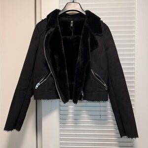 Zara Black Faux Fur / Faux Suede Jacket